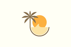 sunset wave coconut tree logo, a Branding & Logo Template by devastd