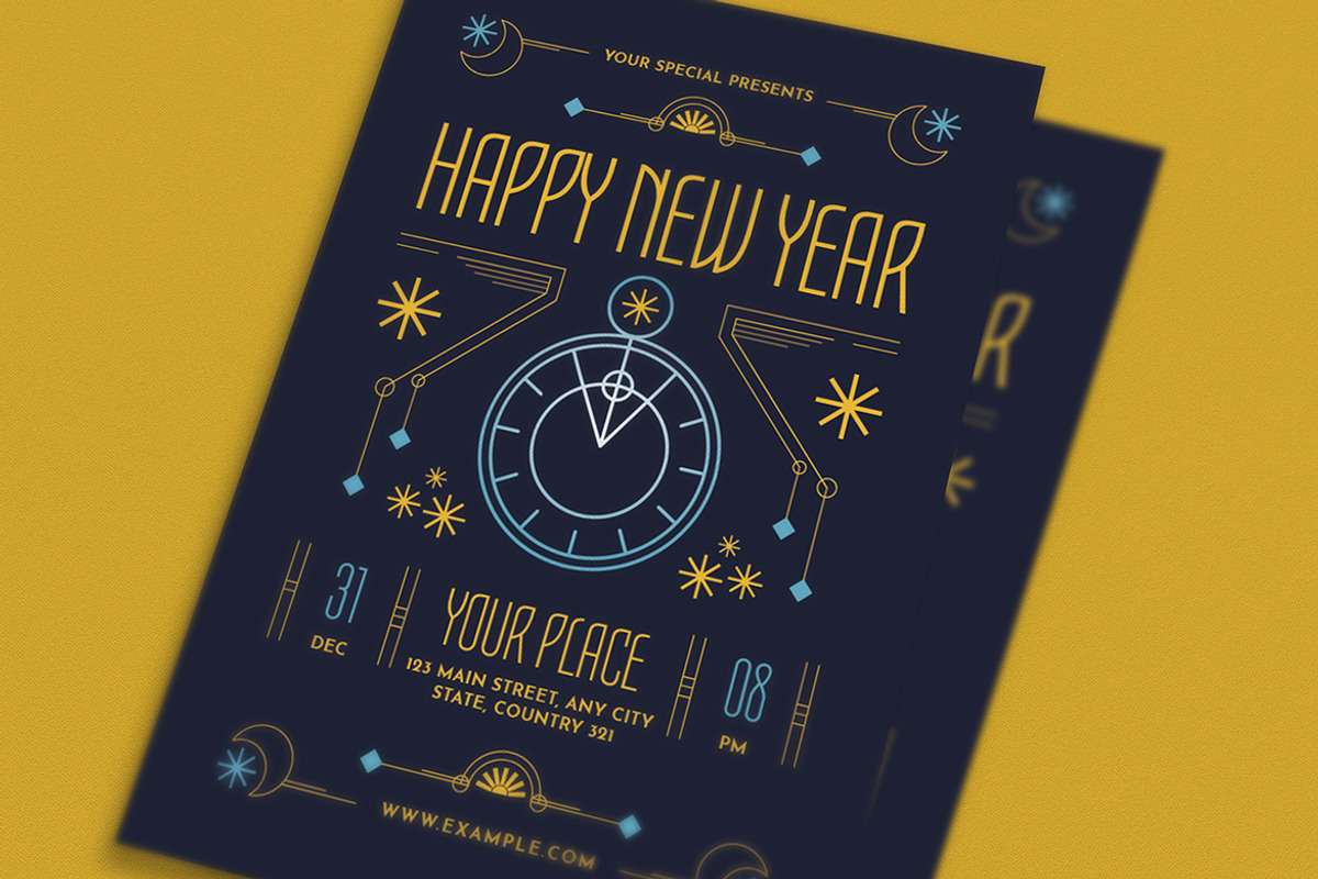 Blue Elegant Artdeco New Year Flyer, a Flyer Template by VectorVactory (Photo 2 of 3)