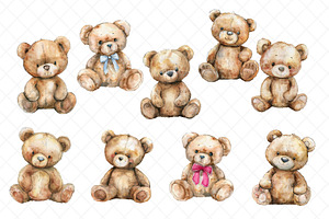 Watercolor Teddy Bears Clipart PNGs