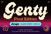 Genty - Pixel Edition, a Script Font by Flavortype (Thumbnail 1 of 18)