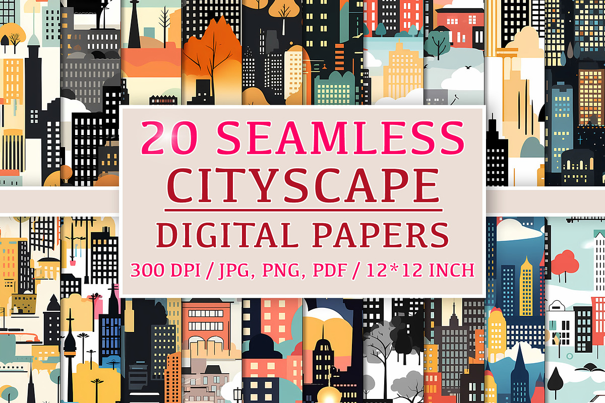 20 Seamless Cityscape Silhouettes, a Pattern Graphic by Nordic Design (Photo 1 of 9)