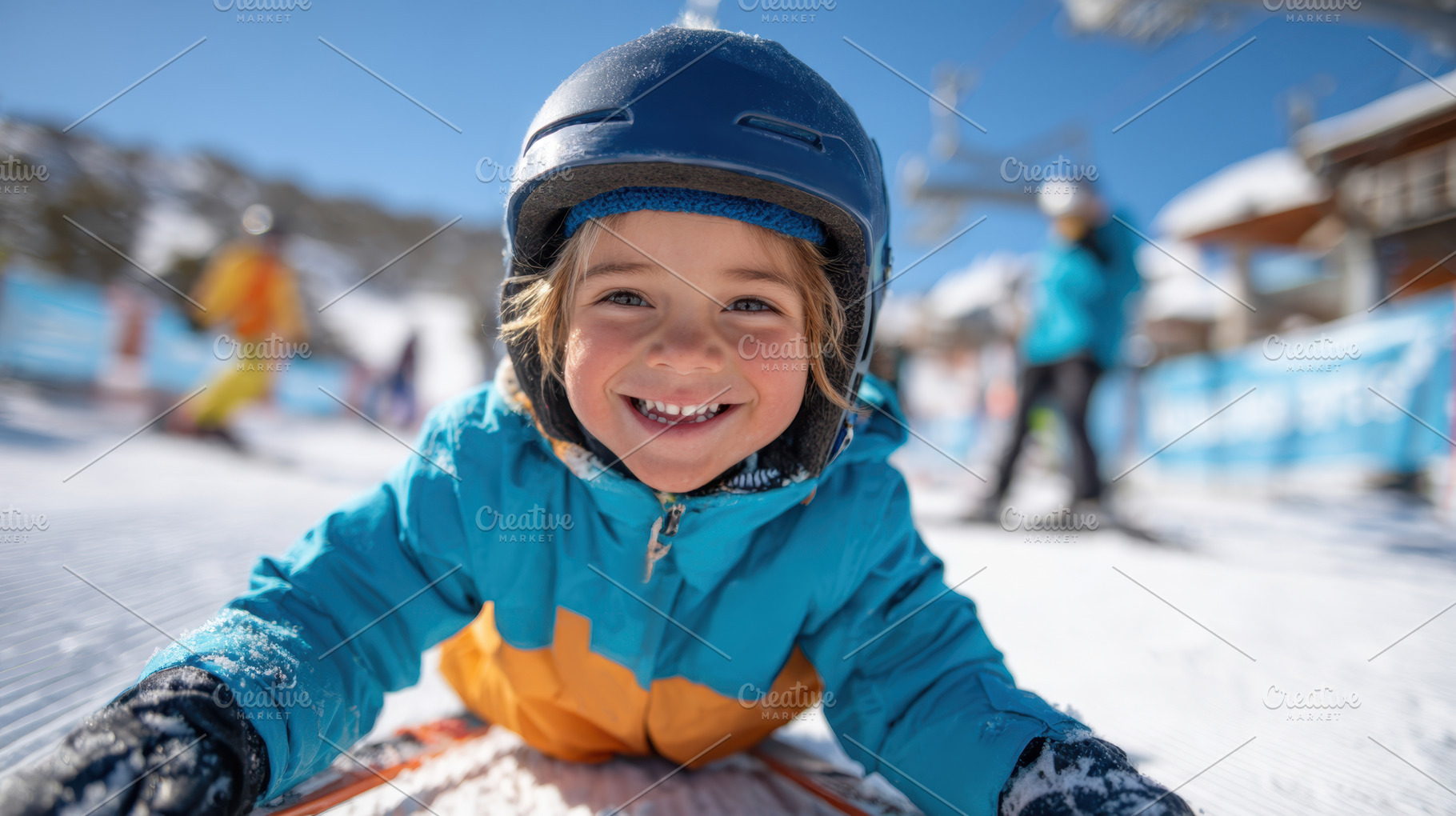 Happy child enjoying skiing on snowy slope, a Sports & Recreation Photo by AlyaAnd
