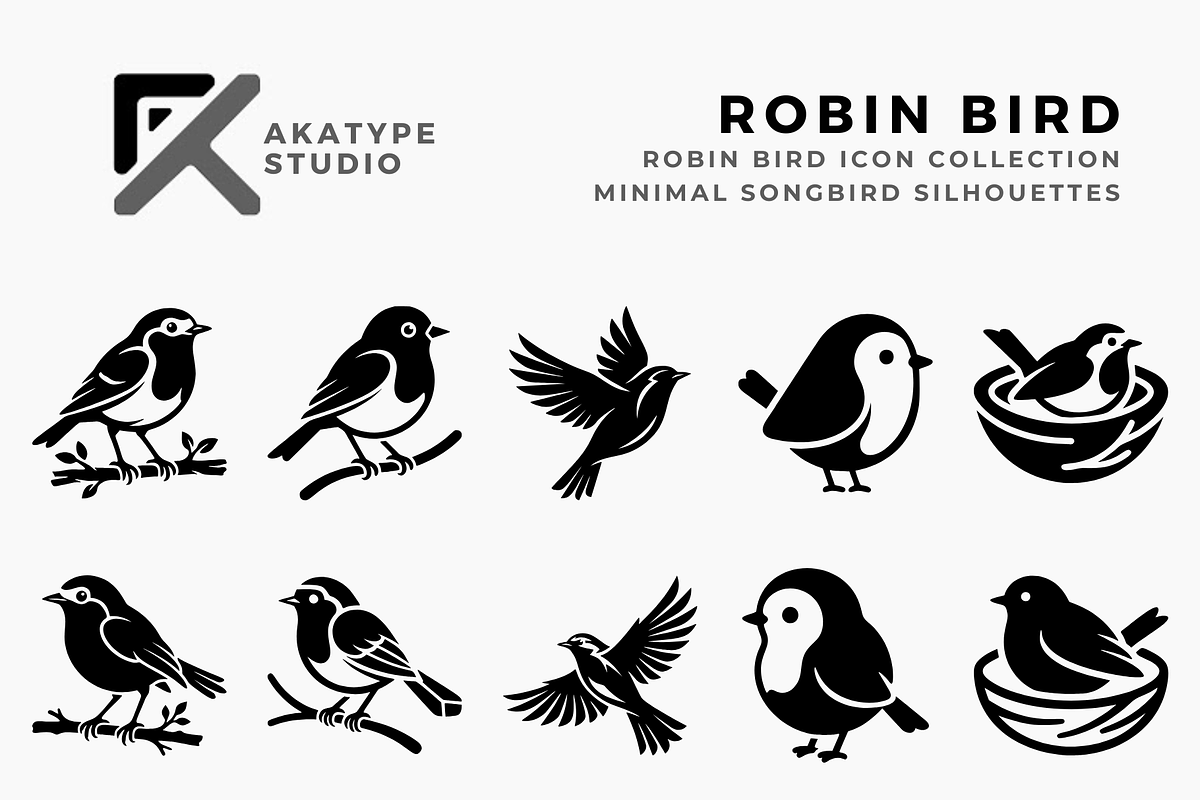 Robin Bird Icon Collection, a Solid Icon by Akatype Studio (Photo 1 of 3)
