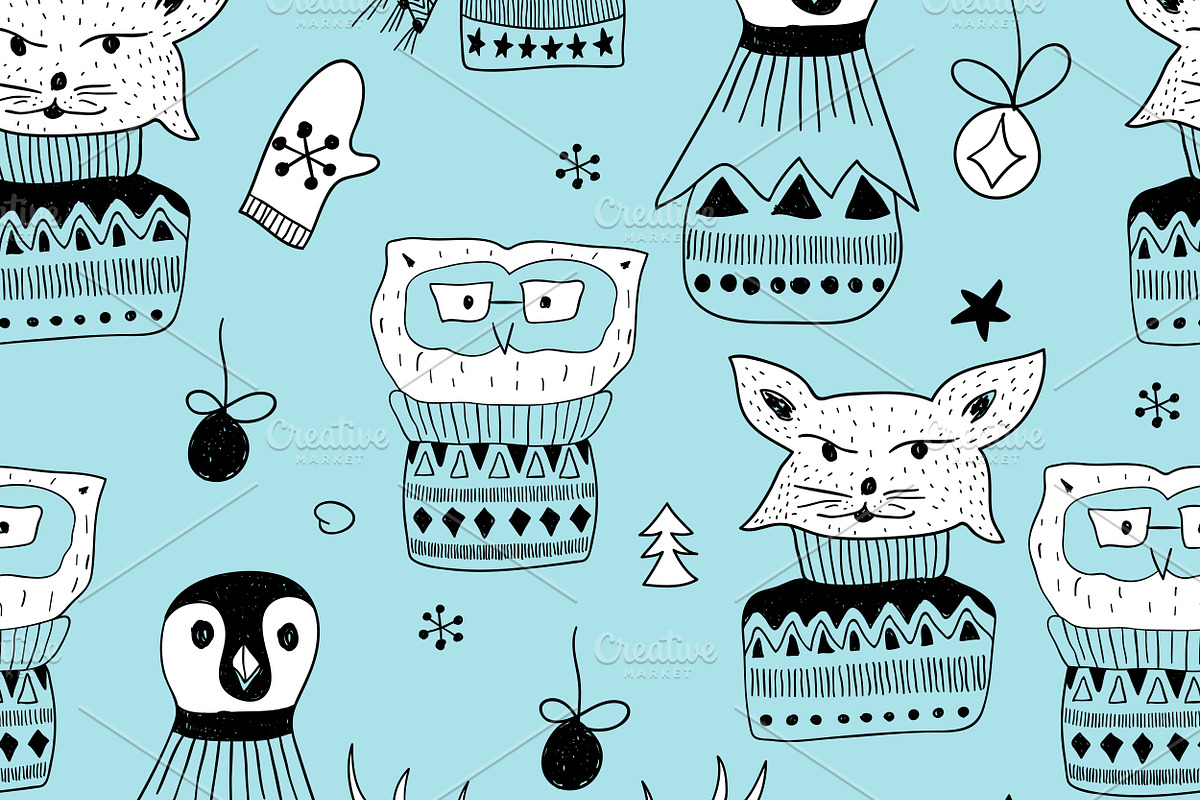 Christmas doodle set, an Animal Illustration by alexmakarova (Photo 5 of 11)