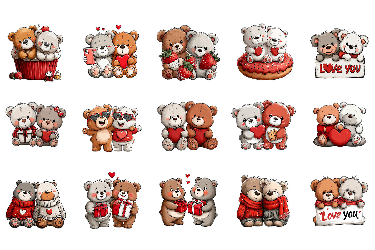 Valentine Bear Couple Clipart, an Illustration by DreamArtGraphic (Photo 3 of 4)