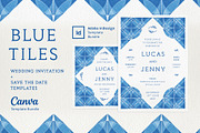 Blue Tiles Wedding Invitation Bundle, an Invitation Template by Wedding Whippet (Thumbnail 1 of 10)