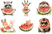 Summer Animals Enjoy Watermelon Clip, an Illustration by DreamArtGraphic (Thumbnail 3 of 4)
