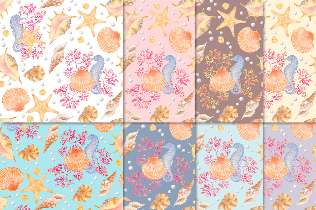 Sea Shells: watercolor set, a Background Graphic by Fortuna Venit (Photo 5 of 6)