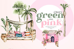 Tropical Floral Retro Set Green Pink