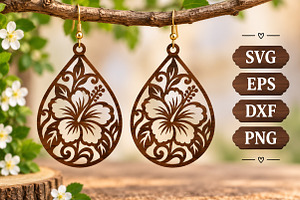 Hibiscus Flower Earring Wood SVG, an Object Graphic by Libby Wishes