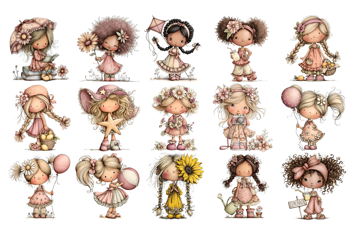 Little Summer Girl PNG Clipart, a Seasonal Illustration by Nicolle's Colorful Art (Photo 2 of 4)