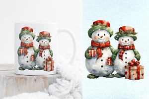 Christmas Snowman Watercolor Clipart