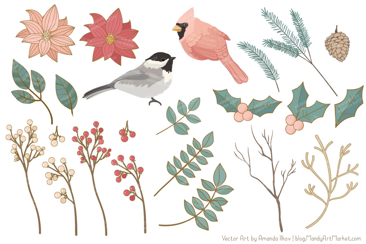 Soft Christmas Leaves and Branches, an Illustration by Amanda Ilkov (Photo 4 of 5)