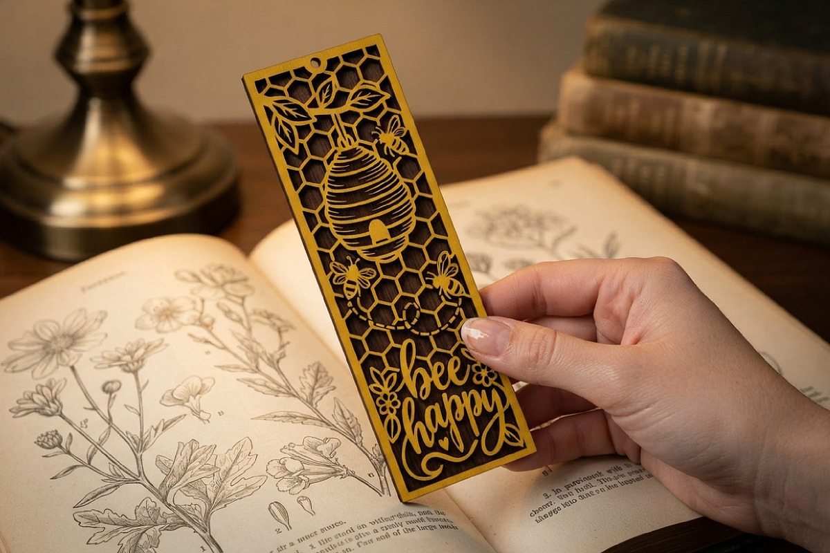 Bee Happy Bookmark SVG Cut File, an Object Graphic by Libby Wishes (Photo 2 of 3)