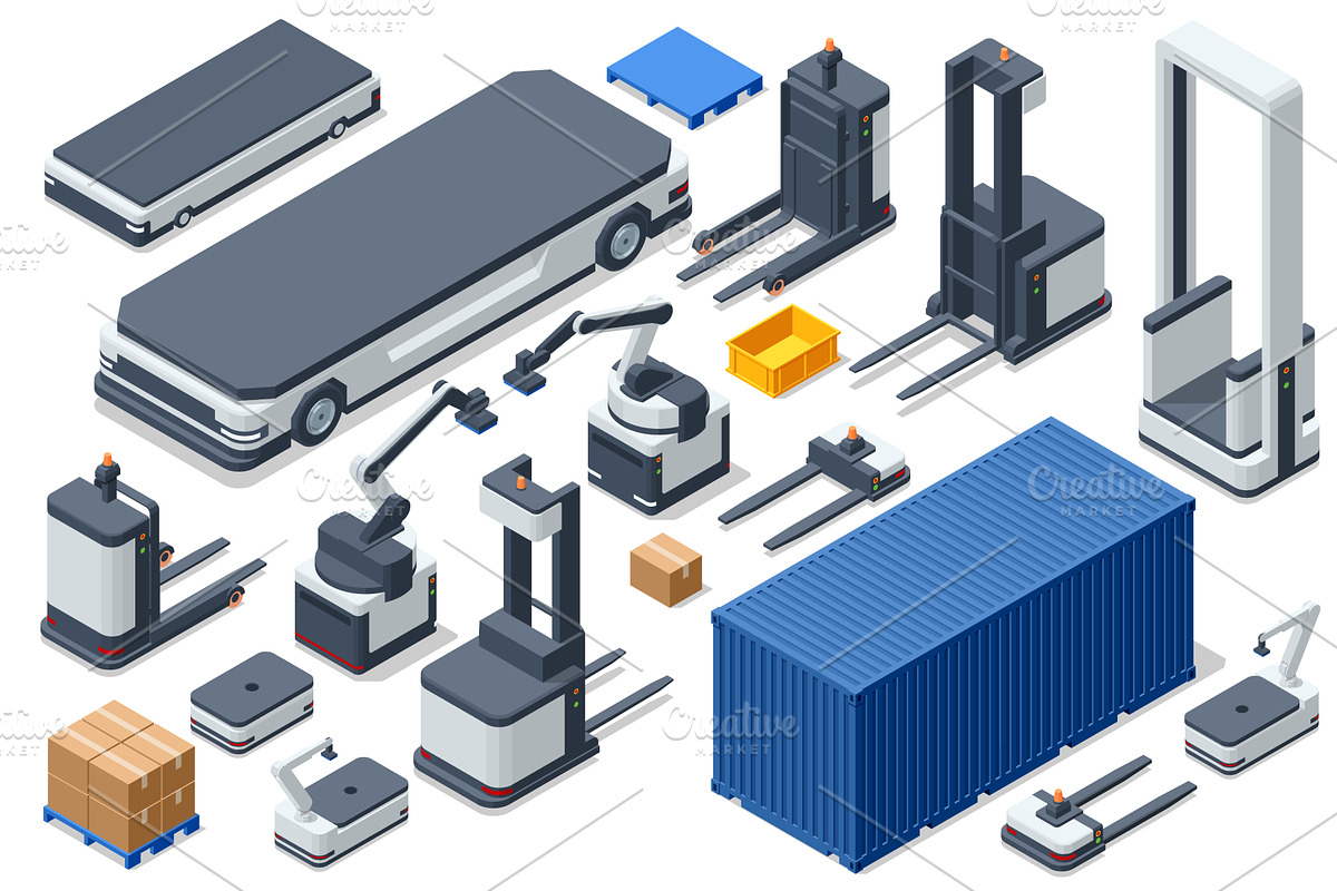 Isometric warehouse automation set, an Illustration by Golden Sikorka