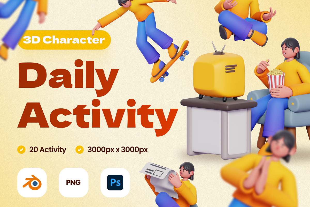 Daily Activity 3D Characters, a Characters & Person 3D Model by Rakata Studio (Photo 1 of 6)