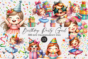 Funny Birthday Party Girl Clipart, an Illustration by Designworld