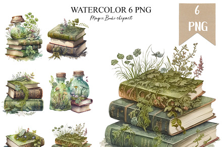 Magic Books Watercolor Clipart, an Object Graphic by Colibri Watercolor