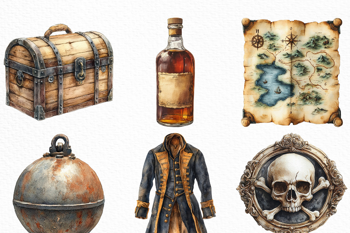 Watercolor Piratecore Clipart Bundle, an Illustration by Craft Nest (Photo 4 of 6)