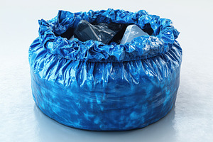 Bright blue inflatable pool filled w, a Photo by Tanuart