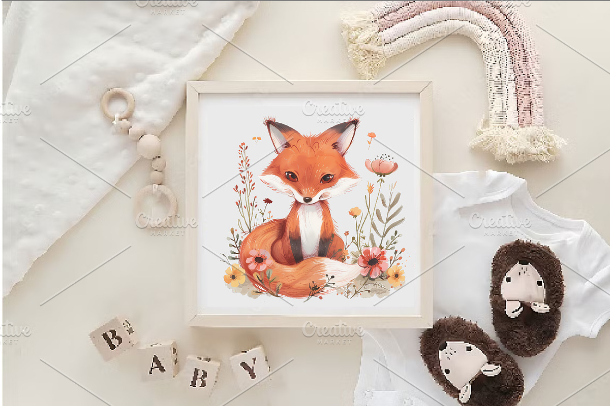 Fox with flowers. TShirt Sticker., an Animal Illustration by KENO Mascots (Photo 8 of 11)