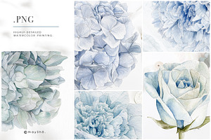 Dusty Blue Watercolor Flower Graphic