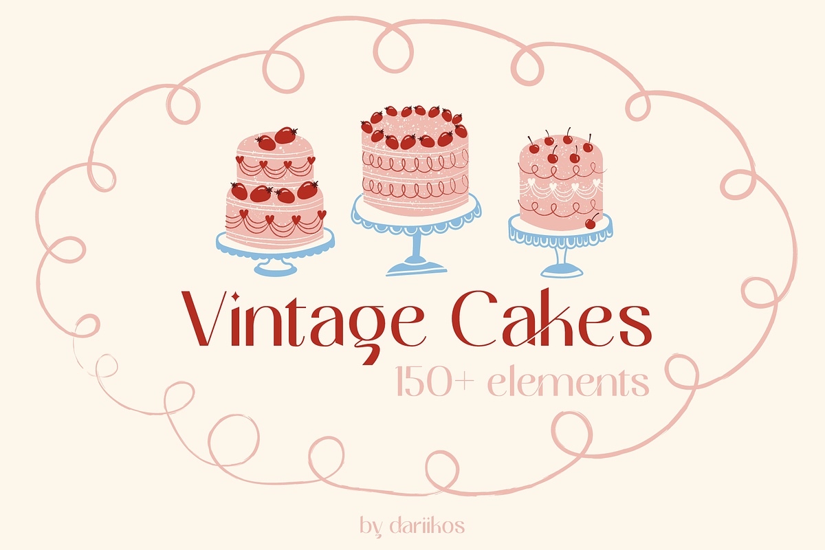 Vintage Cakes • vector collection, a Food Illustration by dariikos (Photo 1 of 19)