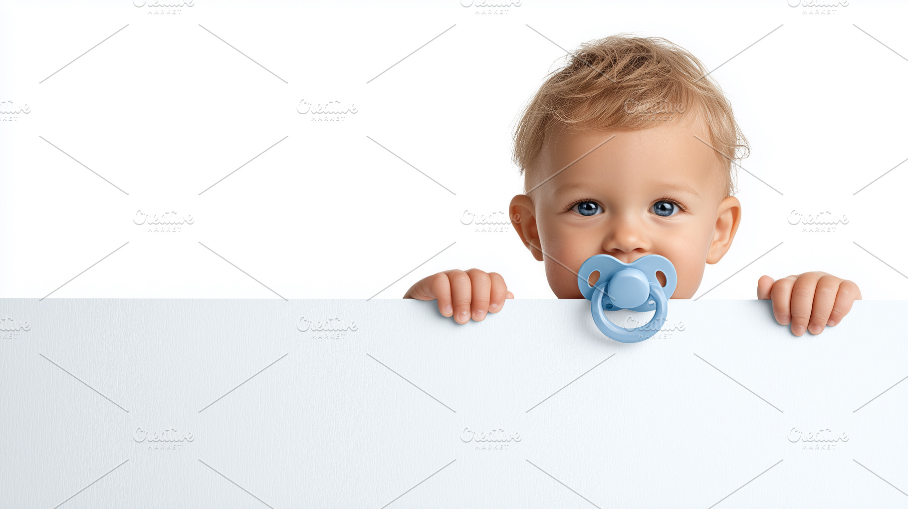 Cute baby with a blue pacifier peek, a Person Photo by MistyDay