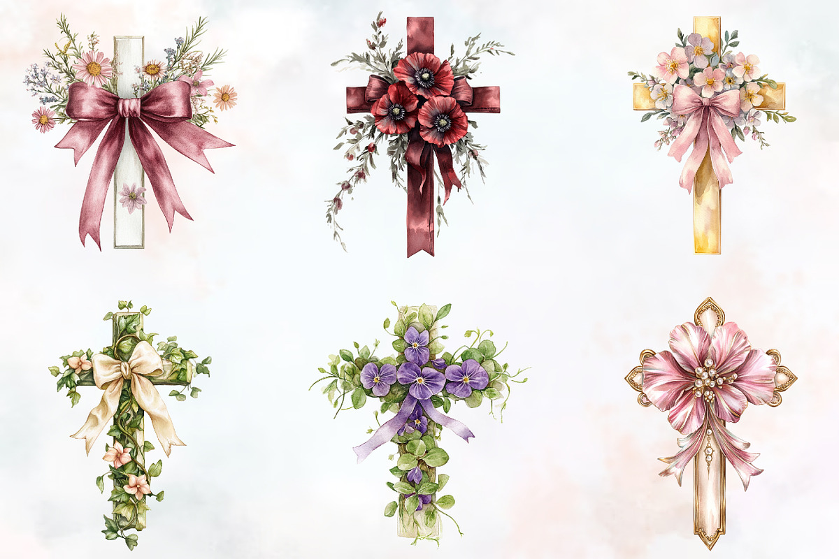 Spring Floral Cross Coquette Bow Cli, an Illustration by RobertsArt (Photo 2 of 7)
