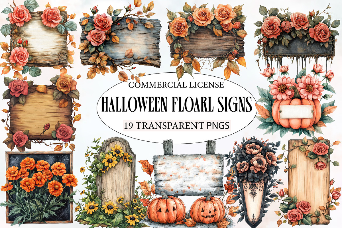 Halloween Floarl Signs Clipart, an Illustration by Designworld (Photo 1 of 6)