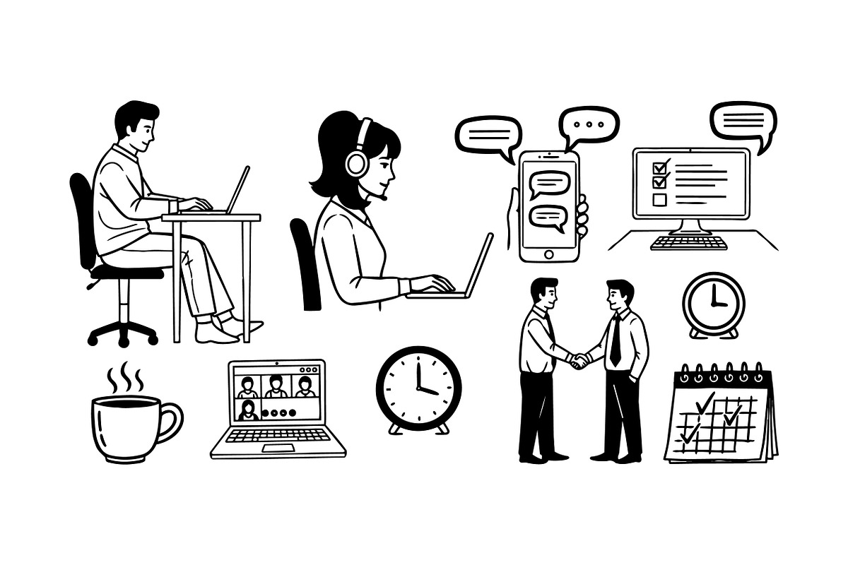 Remote Work Business Icons Set, an Illustration by designvectx (Photo 1 of 3)