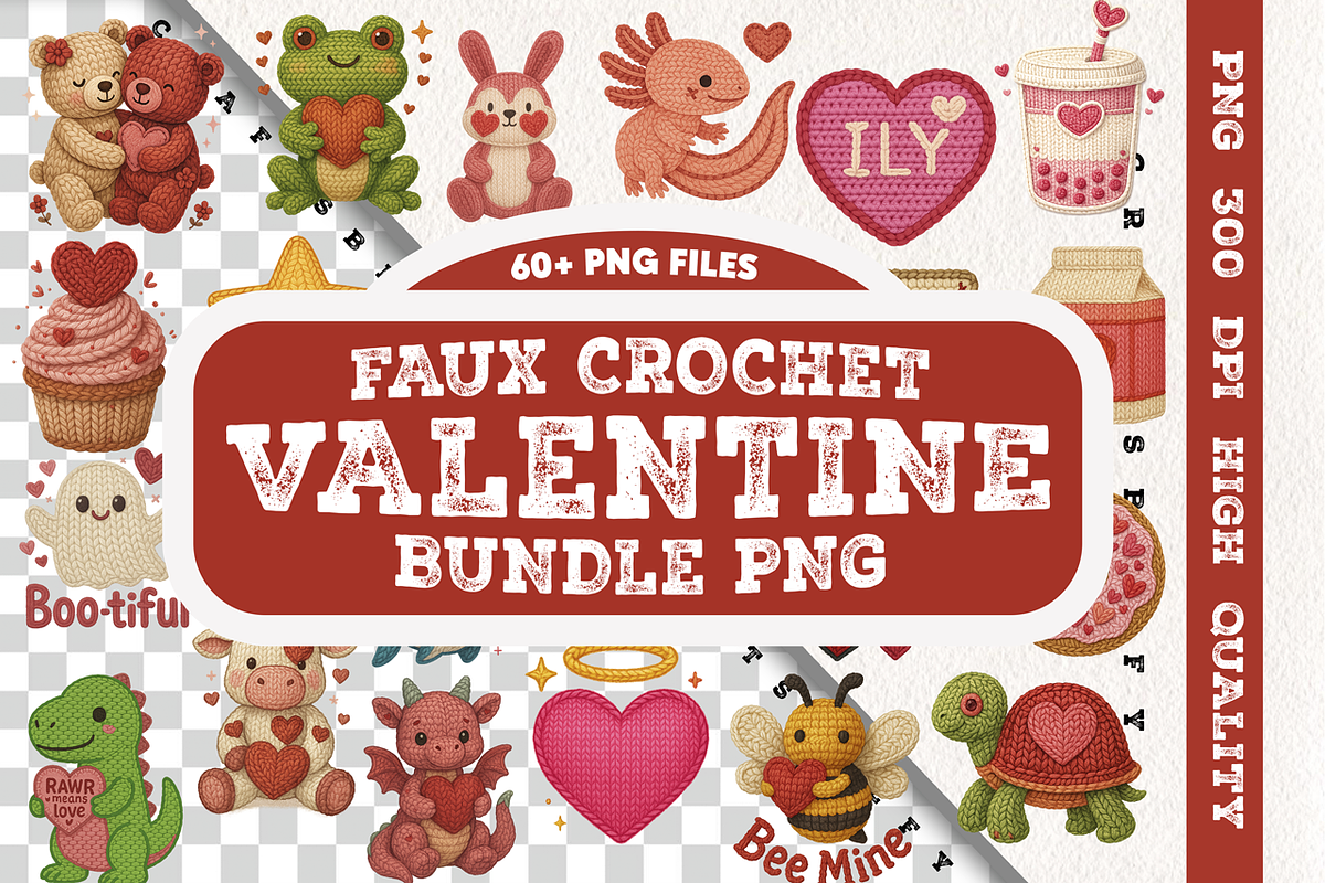 Faux Crochet Valentine Bundle PNG, a Seasonal Illustration by Craftsbeefy (Photo 1 of 6)