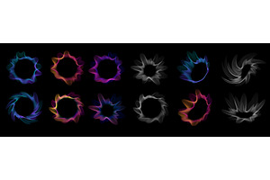 Set of multicolored neon sound wave