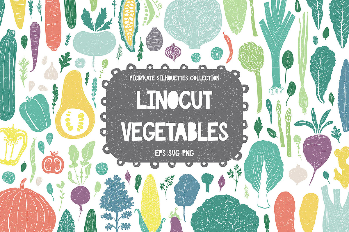 90 Linocut Vegetables Silhouettes, a Graphic by PicByKate (Photo 1 of 7)