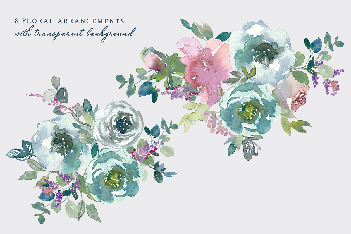 Mint & Mauve Watercolor Floral Set, a Decorative Illustration by ...