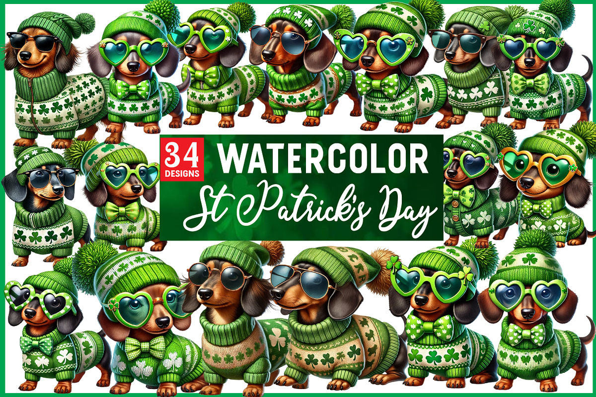 St. Patrick’s Day Dachshund Dog Png, an Illustration by Watercolor design (Photo 1 of 4)