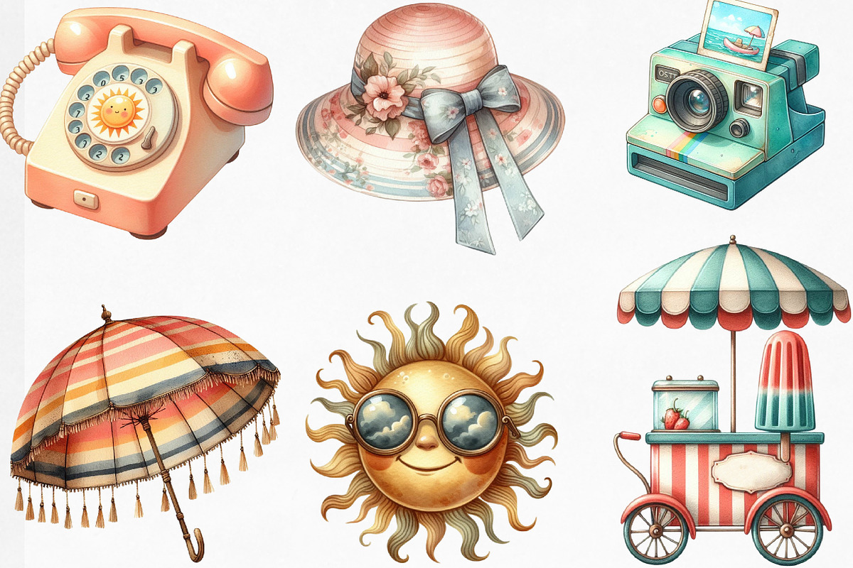 Watercolor Summer Vibe Clipart, an Illustration by Designking (Photo 3 of 4)