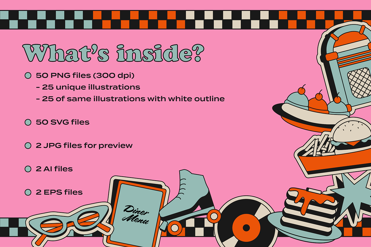 50's American Diner Sticker Pack, an Object Graphic by Creativity Bucketlist (Photo 2 of 3)