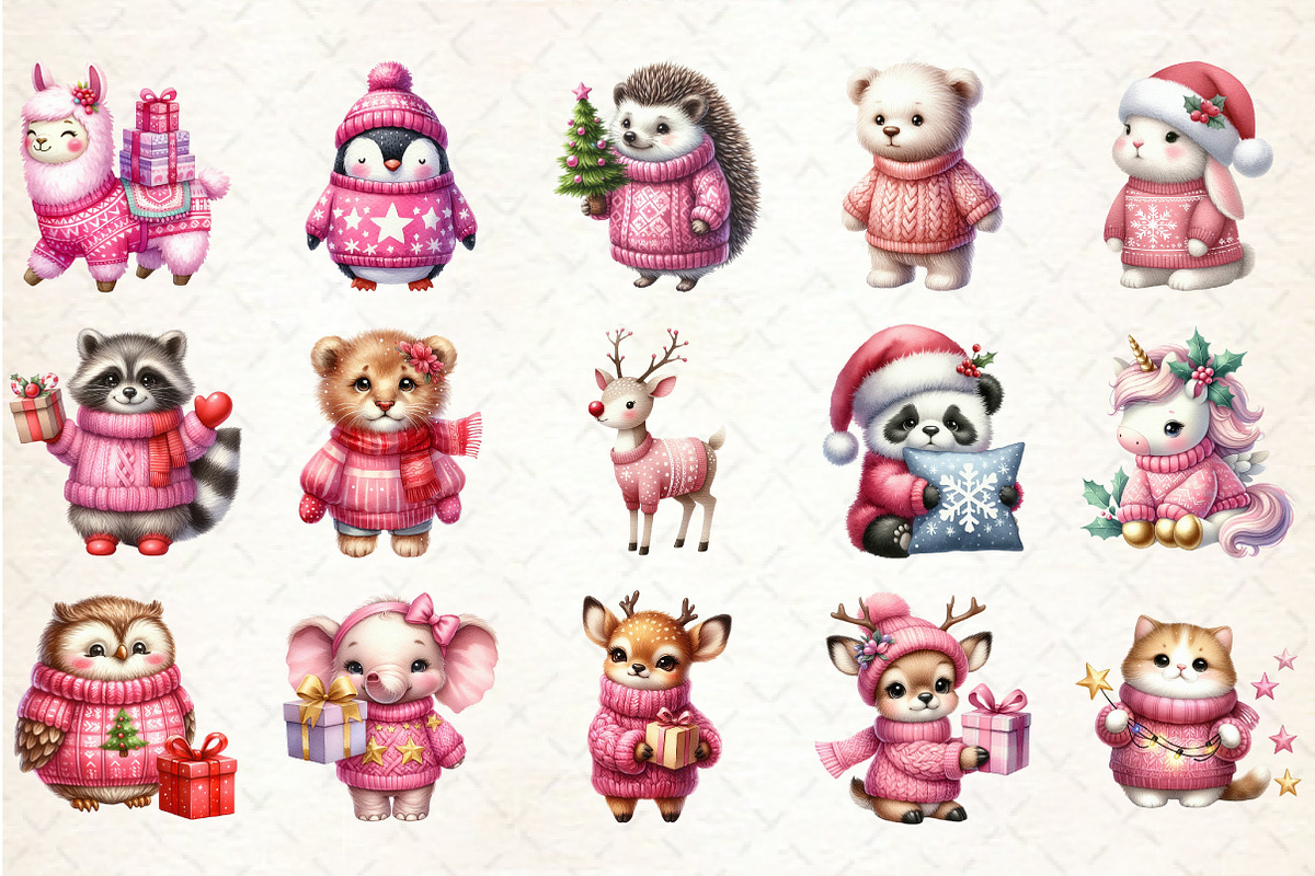 Pink Jumper Animals Christmas Clipar, an Animal Illustration by Rose Art (Photo 2 of 4)