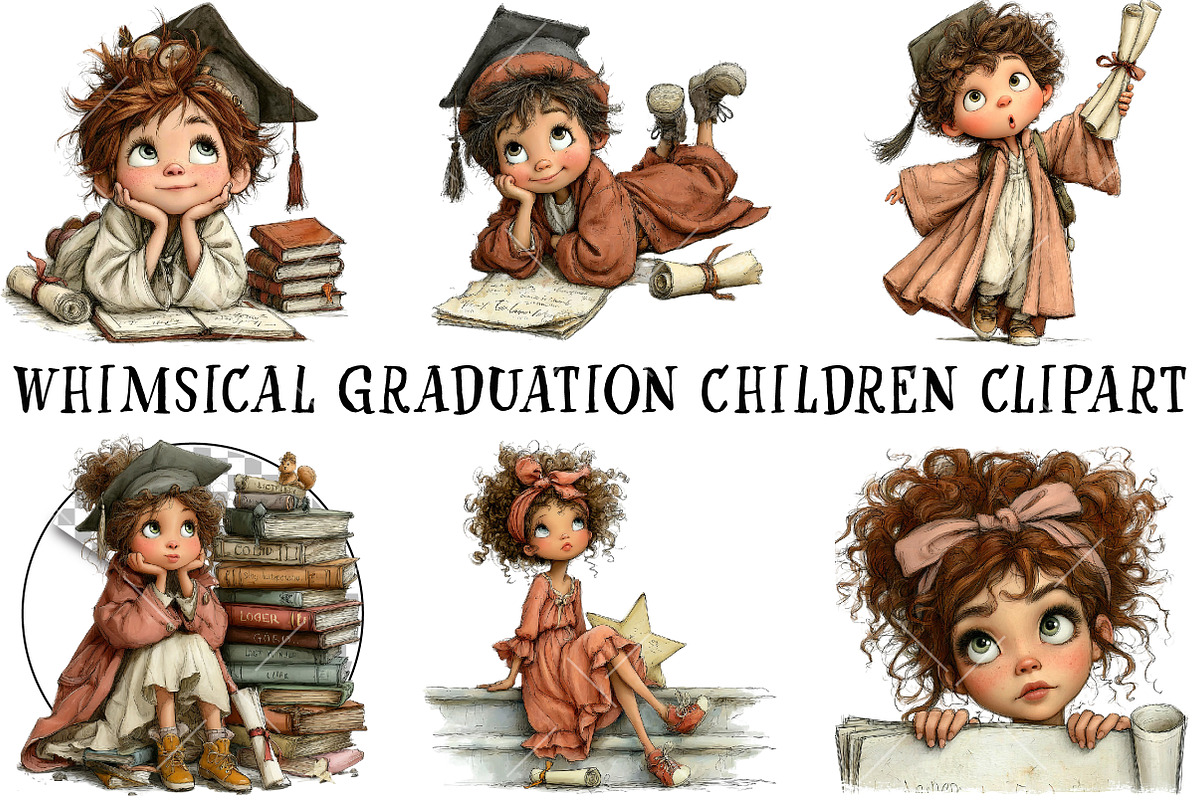 Whimsical Graduation Children Clipar, an Illustration by OK Design (Photo 2 of 6)