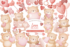 Watercolor Valentine Bear Clipart, an Illustration by MockupWizard