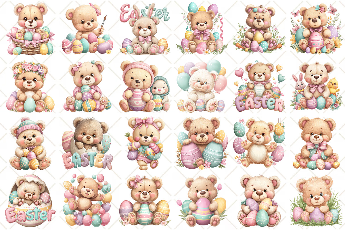 Whimsical Easter Teddy Bear Clipart, an Illustration by Black Bird Studio (Photo 2 of 5)