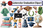 Watercolor Graduation Clipart, an Illustration by Design Market (Thumbnail 1 of 3)