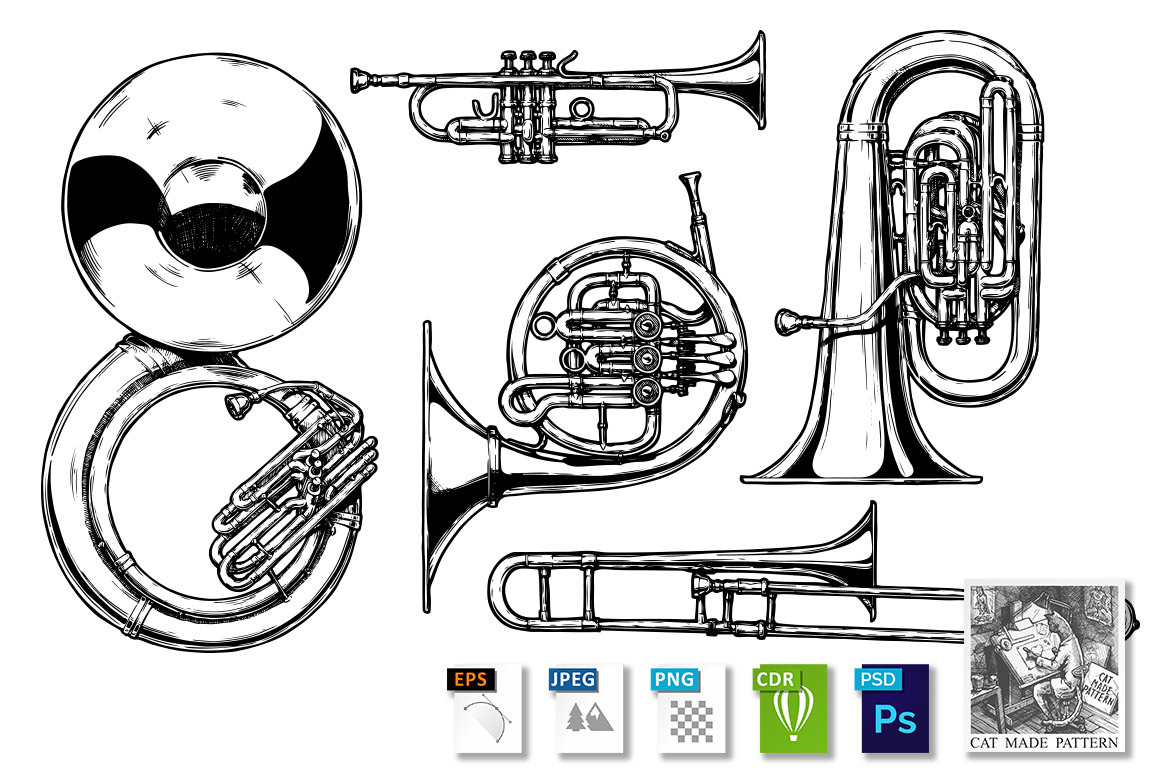 Brass Musical Instrument by Catmadepattern | Creative Market
