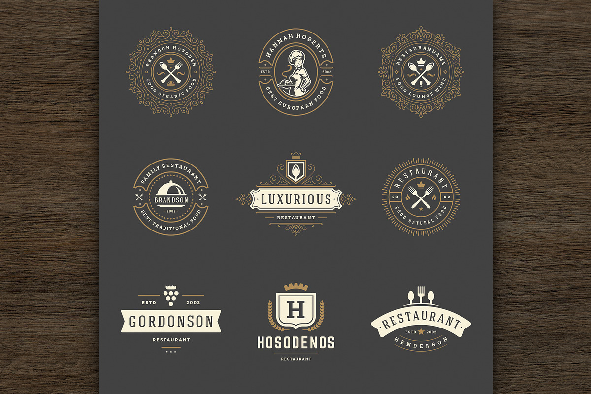 36 Restaurant Logos and Badges, a Branding & Logo Template by Vasya Kobelev (Photo 11 of 19)