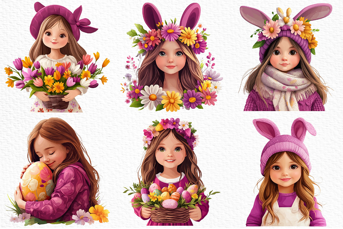 Whimsical Easter Girl Clipart, an Illustration by Craft Nest (Photo 5 of 9)