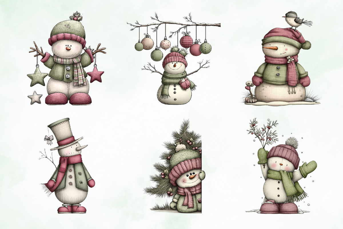 Whimsical Christmas Snowman Clipart, an Illustration by Creative Art (Photo 7 of 8)