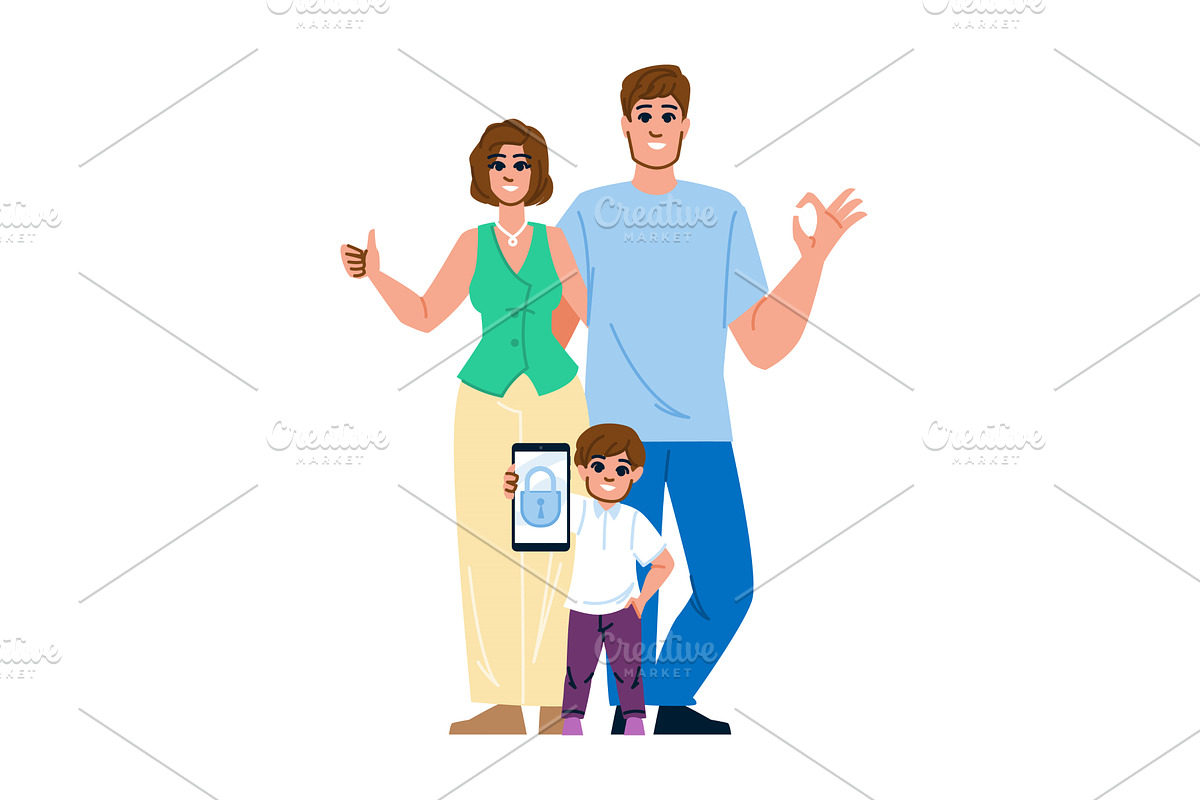 Parents ensuring child online safety, a Technology Illustration by pikepicture