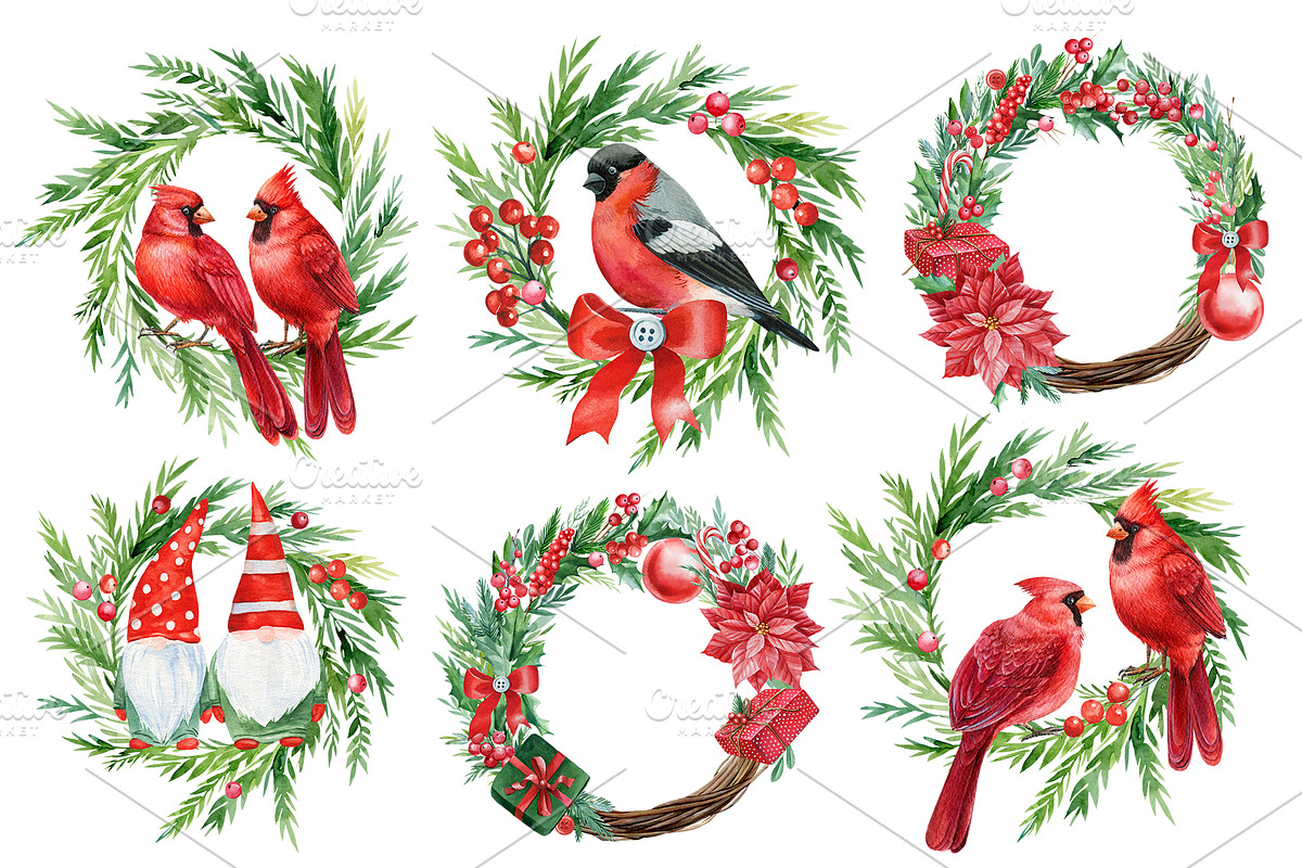 Christmas watercolor clipart, a Decorative Illustration by Hanna Hryharenka (Photo 8 of 19)