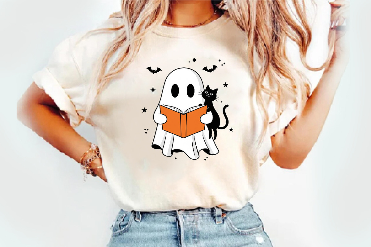 Cute Ghost Reading Book PNG, an Illustration by Watercolor design (Photo 2 of 3)